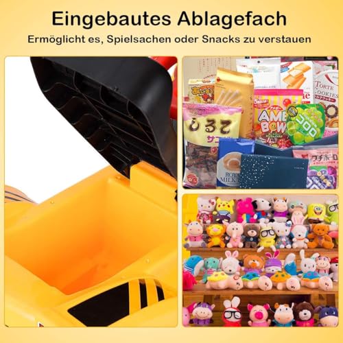 FANTASK Sitzbagger mit Steinen und Helm, Kinderbagger mit eingebautem Staufach, Baggerspielzeug mit 4 Soundtasten, Aufsitzbagger für Kinder ab 3 Jahren von FANTASK