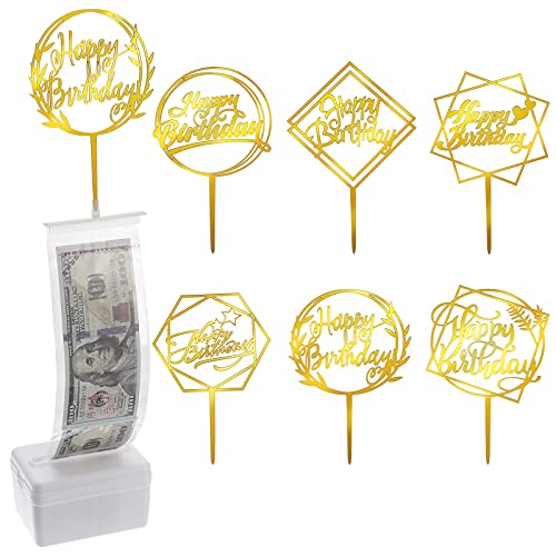 FANTESI Kuchen Spardose Kit, 107 Stück Geld Kuchen Pull Out Kit Wiederverwendbare Geld Ziehen Box mit 100 Transparent Tasche und 6 Happy Birthday Cupcake Topper für Kuchen Dekoration Party Supplies von FANTESI