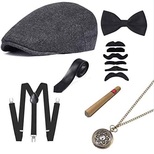 FAOKZE 20er Jahre Accessoires Herren, Jahre Herren Accessoires, Mafia Karneval Kostüm Herren, Mafia Kostüm Herren, Peaky Blinders Kostüm, Mafia Gatsby Gatsby Kostüm Set für Karneval Partys von FAOKZE