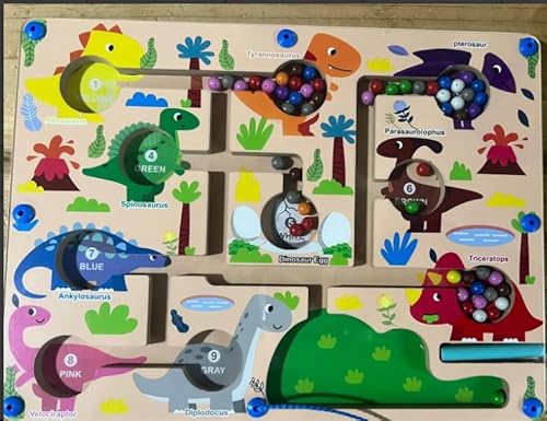 FAOKZE Magnetspiel Labyrinth Spielzeug, Montessori Spielzeug ab 2 3 4 5 Jahre, Zahlen Farben Lernen Sortierspiel, Dinosaurier Magnetspiel für Kinder, Lernspiele Motorikspielzeug Geschenk Kinder von FAOKZE