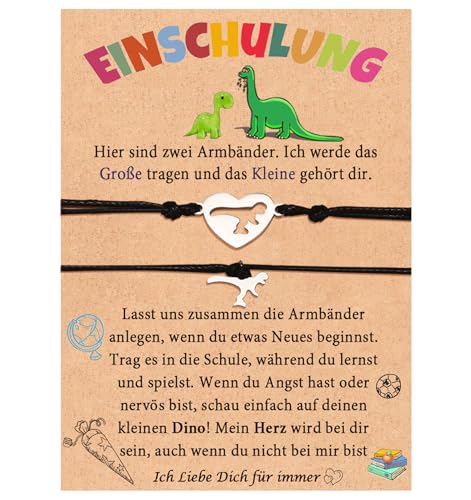 FAOMZQ Geschenk Einschulung Junge, 2 Stück Vater Mutter Sohn Dinosaurier Armband Geschenk zum Schulanfang, Geschenke zur Einschulung für Schulanfänger Jungs Sohn Enkel Neffen Bruder Patenkind von FAOMZQ