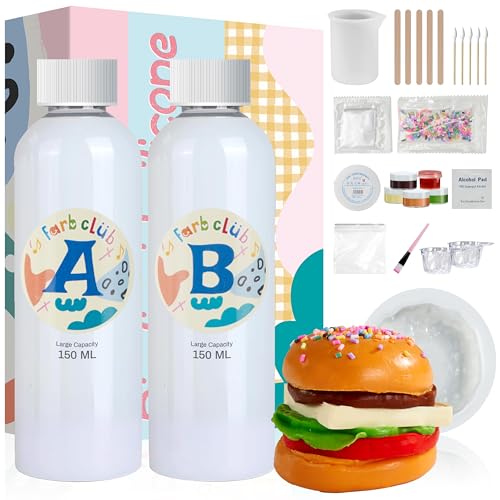 FARBCLUB Liquid Silicone Squishy Kit, Big Taba Squishy Kit for Maker Hamburger, 325 ml Super Soft Silicone Rubber Making Kits, Fast Cure 1:1 AB Ratio Mix, DIY Decompression Gift for Beginner von FARBCLUB