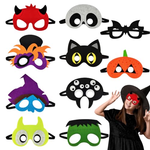 FARYODI 10 Stück Halloween Masken für Kinder - Schläger Spinne Maske mit Pinsel & Gummiband fürJunge Mädchen Halloween Geschenk Cosplay Kostüm,Halloween Party Maskerade von FARYODI