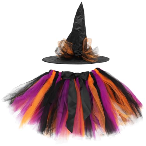 FARYODI Halloween Kostüm Kinder - Hexenkostüm Kinder,Tütü Hexen Verkleidung Set für Halloween mit Hexenhut,Tüllrock für kinder,Hexen Verkleidung Set Für Fasching Cosplay Party (Schwarz) von FARYODI