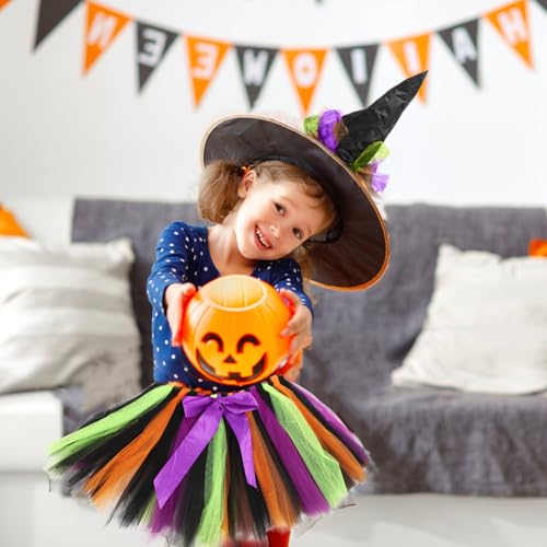 FARYODI Hexenkostüm Kinder - Halloween Kostüm Kinder,Tütü Hexen Verkleidung Set für Halloween mit Hexenhut,Tüllrock für kinder,Hexen Verkleidung Set Für Fasching Cosplay Party Lila von FARYODI