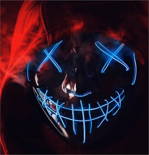 FASCHINFEVER LED Purge Maske - Kostümmaske steuerbar für Halloween, Fasching & Karneval als Kostüm für Herren & Damen (Farbauswahl) (blau) von FASCHINFEVER