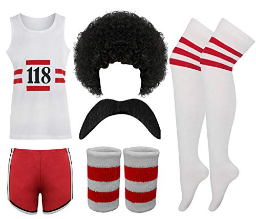 FASHION 7STAR Herren Damen 118 Kostüm Marathon Retro Weste Shorts Tash Socken Perücke Armband Set von FASHION 7STAR