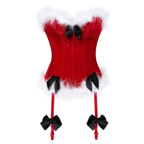 FASLOLSDP Damen-Kostüm samtigem Schmetterlings-Bogen-Körperformer-Oberteil, Weihnachtskostüm Mittelalterliche Lederrüstung Frauen (Red, L) von FASLOLSDP