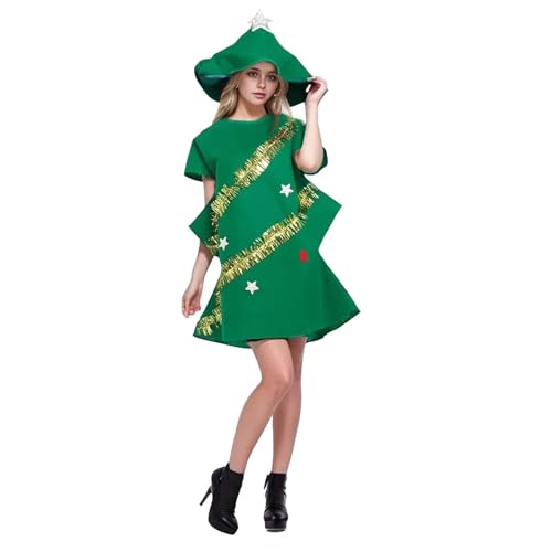 FASLOLSDP Damen-Weihnachtsbaum-Kostüm, Cosplay-Partykleid, kurzärmelig, glänzender Punkt-Weihnachtsbaum, schickes Kapuzenkleid Kleines Altartuch Gothic (B, M) von FASLOLSDP