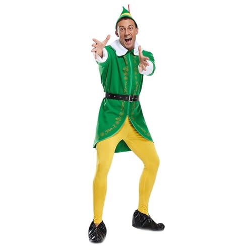 FASLOLSDP Mann Weihnachtskleidung Langarm Top Kleid Einfarbige Hose Männliche Outfits mit Weihnachtsmütze Gothic-Cottagecore-Kleidung (Green, XXXL) von FASLOLSDP