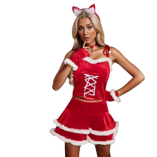 FASLOLSDP Weihnachts-Rentierkostüm für Damen | Festliches Cosplay-Outfit „Santa's Helper Dress Up Ensemble“. Mittelalterlicher Mantel (Red, M) von FASLOLSDP
