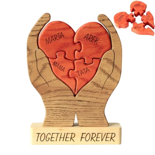 3D-Puzzle Für Erwachsene, Personalisiertes Herzförmiges Holzpuzzle, Handgehaltene Herzförmige Familiennamen, Namensschild, Gravierter Text, Ästhetische Inneneinrichtung, Schlafzimmer-Tischdekoration von FASSME