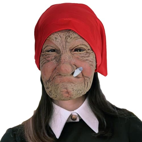 FASSME 10 Pcs Halloween-Kostü bedeckt Gesicht | Gruselige Latex-Kopfbedeckung für alte Frauen mit Haaren | Latex-Abdeckung für alte Frauen mit Haaren, Halloween-Party, gruseliges Oma-Kostü von FASSME