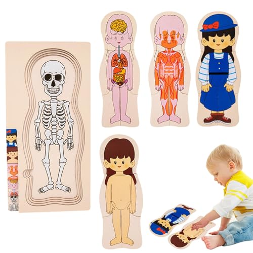 Holzpuzzle „Menschlicher Körper“, Puzzle „Menschlicher Körper“ für Kinder - Pädagogische Anatomie-Puzzle | Interaktives Puzzle für den menschlichen Körper, Lern-Anatomie-Puzzle, Skelett-Spielzeug, Mod von FASSME