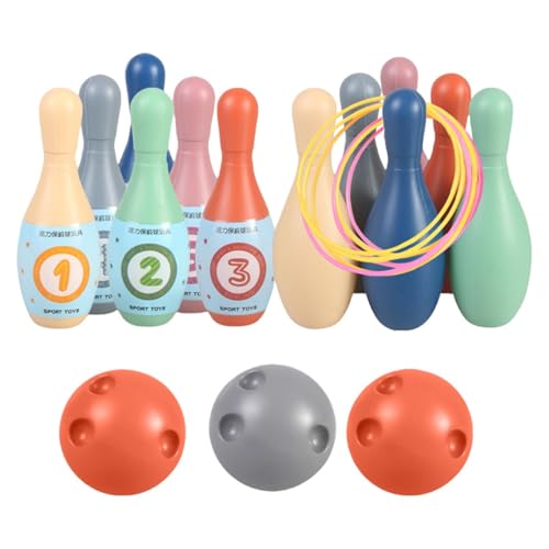 Kinder-Bowling-Set, Cartoon-Bowling-Spielset Mit 6 Ringen, 3 Bällen, 12 Bowling-Pins, Kindergarten-Indoor- Und Outdoor-Sportspiele, Interaktive Und Unterhaltsame Sportspiele Für Kinder Zum Lernen von FASSME