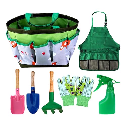 Spielzeug-Gartenset für Kleinkinder, Outdoor-Gartenset für Kinder,7-teiliges sensorisches tragbares Garten-Pflanzset - Gartengeschenke für Kinder, inklusive Sprühflasche, Handschuhe, Schaufel, Rechen, von FASSME