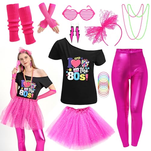 FAYBOX 20-teiliges 80er-Jahre-Kostüm-Outfit für Damen, Leggings, Tutu, Rock, Beinstulpen für Halloween-Kostüme von FAYBOX