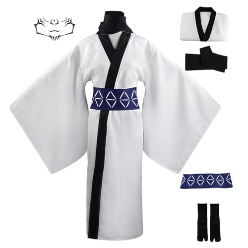 Sukuna Cosplay Anime Jujutsu Kaisem Kostüm Ryomen Sukuna weißer Kimono, langer Bademantel für Herren, JJK, Cosplay-Outfit mit Gürtel (Kimono, XL) von FAZA