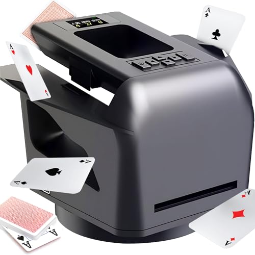 Automatischer 2-in-1-Kartenmischer und Dealer, um 360° drehbarer Kartenmischer mit 4 kabellosen Dealer-Tasten, Dealing-Distanz und Geschwindigkeit einstellbar, für UNO, Blackjack, Texas Hold'em black von FAcoLL