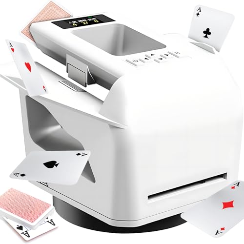 Automatischer 2-in-1-Kartenmischer und Dealer, um 360° drehbarer Kartenmischer mit 4 kabellosen Dealer-Tasten, Dealing-Distanz und Geschwindigkeit einstellbar, für UNO, Blackjack, Texas Hold'em White von FAcoLL