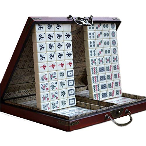 FBHDKJNFG Chinesisch Mahjong，Mini Mahjong Traditionell ，. Mahjong-Set, tragbares Mahjong-Spielset, Antik, mit Holzkoffer, Reise-Familien-Mahjong von FBHDKJNFG