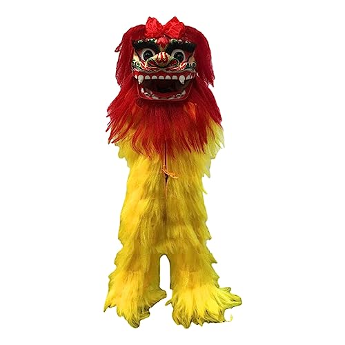 FBHDKJNFG Chinesischer Löwentanz Kostüm Chinese Lion Dance Wool Dragon Dance Head 38x40x30cm Artificial Fur Single Lion Dance Costume Set Folk Performance Props(Geel) von FBHDKJNFG