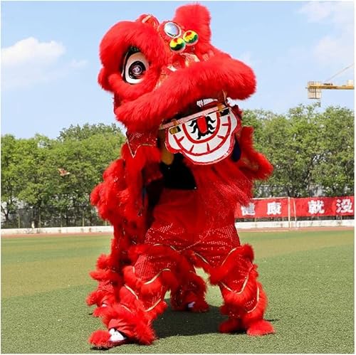 FBHDKJNFG Chinesischer Löwentanz Kostüm Lion Dance Head Traditional Mascot Lion Dance Head Handmade Lion Dance Costume Wool Dragon Dance Chinese Style Lion Dance(Blauw) von FBHDKJNFG