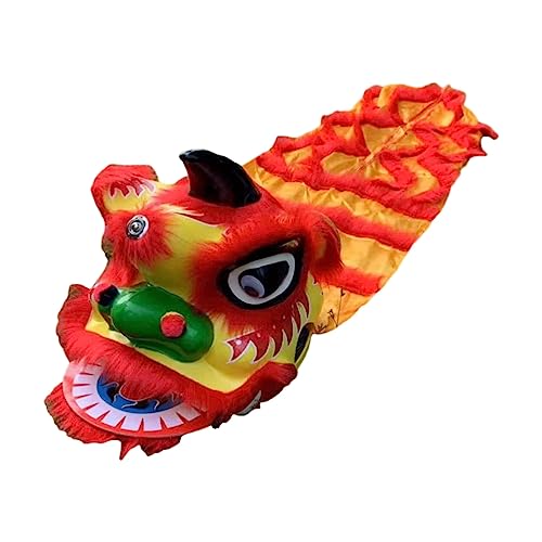 FBHDKJNFG Chinesischer Löwentanz Kostüm Lion Dance Traditional Mascot Lion Dance Head Dragon and Lion Dance Props Chinese New Year Wool Lion Dance for Solo Show(Geel) von FBHDKJNFG