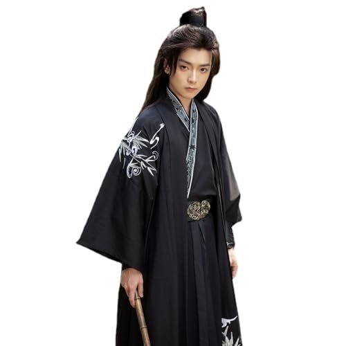 FBHDKJNFG Hanfu-Kleid im Ritterlichen Stil, Chinesisches Hanfu-Kleid mit männlicher Stickerei aus der Song-Dynastie, Hanfu Kleid für Herren, groß (Svart,Medium) von FBHDKJNFG