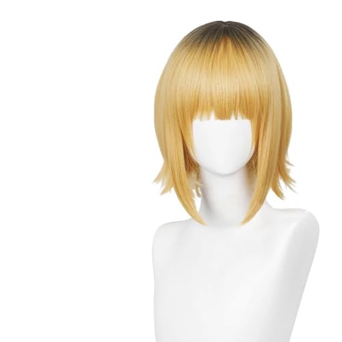 FBHDKJNFG Kurzhaarperücke Anime, Kostümperücke für Anime Synthetische Haar Cosplay Perücke 30cm Kurze Perücken Schwarz Gradient Gold Hitzebeständig Perücke von FBHDKJNFG