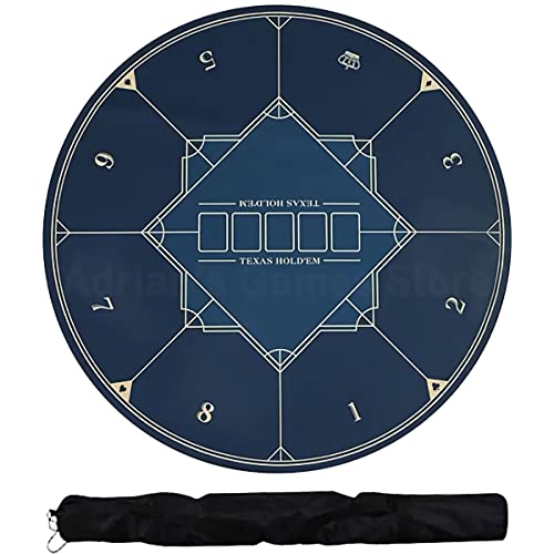 FBHDKJNFG Poker Tischplatte,Texas Hold'em Poker Matte ， Runde professionelle Pokermatte, tragbares Pokertisch-Layout aus Gummi for 8 Spieler mit Tragetasche(Blauw) von FBHDKJNFG