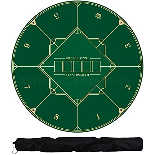 Poker Tischplatte,Texas Hold'em Poker Matte ， Runde professionelle Pokermatte, tragbares Pokertisch-Layout aus Gummi for 8 Spieler mit Tragetasche(Groen) von FBHDKJNFG