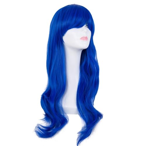 Kurzhaarperücke Anime, Kostümperücke für Anime Synthetisches hitzebeständiges langes gewelltes blaues Frauenhaarkostüm Karneval Halloween Masque Party Salon Haarteil(Blauw) von FBHDKJNFG