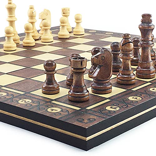 Schachspiel, Schachspiel, Schachset, klappbares Schachbrett, Backgammon-Dame, 3-in-1-Schachspiel(44x44cm) von FBHDKJNFG