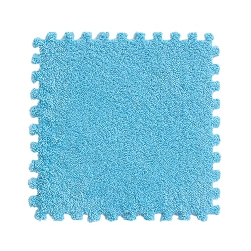 12-teiliges Plüsch-Puzzle-Bodenmatten-Set aus Schaumstoff, 0,39 Zoll dick, ineinergreifende Teppichfliesen, weicher Flächenteppich, Spielmatte, Heimdekoration, 11,8 x 11,8 Zoll (Farbe: Blau) von FBHappiness