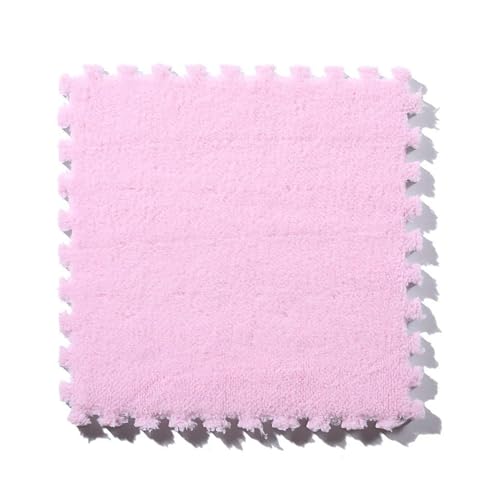 12-teiliges Plüsch-Puzzle-Bodenmatten-Set aus Schaumstoff, 0,39 Zoll dick, ineinergreifende Teppichfliesen, weicher Flächenteppich, Spielmatte, Heimdekoration, 11,8 x 11,8 Zoll (Farbe: Pink) von FBHappiness