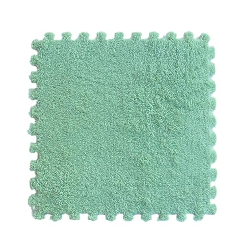12-teiliges Puzzle-Bodenmattenset aus Plüschschaum, 0,39 Zoll dick, ineinandergrneinandergreifende Teppichfliesen, weicher Teppich, Spielmatte, Heimdekoration, 11,8 x 11,8 Zoll (Farbe: Grün) von FBHappiness