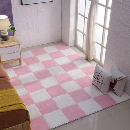 20-teiliges Puzzle-Spielmatten aus Plüschschaum für das Wohnzimmer, 0,23 und 0,3nander greifende Teppichfliesen für den Boden, Schaumstoff-Bodenfliesen (Größe: 0,23 Zoll, Farbe: Rosa + Weiß) von FBHappiness