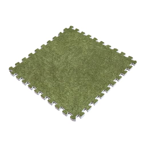 30 Stück ineinander greifende Teppichfliesen, 30 cm kurze Puzzle-Bodenmatte aus kurze Puzzle-Bodenmatte aus Plüschschaum, Spielmatte, Flächenteppiche, Zuhause, Bodenschutz (Farbe: Hellgrün) von FBHappiness
