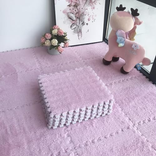 30 x 30 cm Plüschteppiche für das Wohnzimmer, Puzzle-Teppichfliesen, ineinander greifende Puzzle-Bodenmattenfliesen, Plüsch-Spielmatte für den Boden, 36 Teile (Größe: 0,39 Zoll, Farbe: Rosa) von FBHappiness