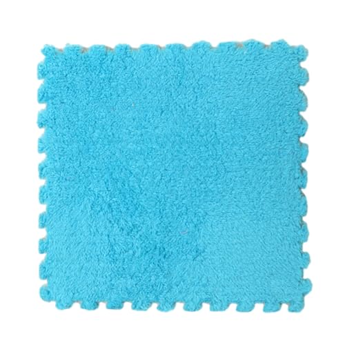Weiche, quadratische Bodenmatte aus Plüschschaum, 30 ineinander greifende Teppicichfliesen, Flauschige Puzzle-Spielmatten-Bodenfliesen, Teppiche für Spielzimmer, Heimdekoration (Farbe: Blau) von FBHappiness