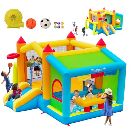 hüpfburg Outdoor mit gebläse hüpfburg Indoor, hüpfburgen Kinder Bounce Castle mit Spielzeug Marktstand Fußball Schießen von FBSPORT