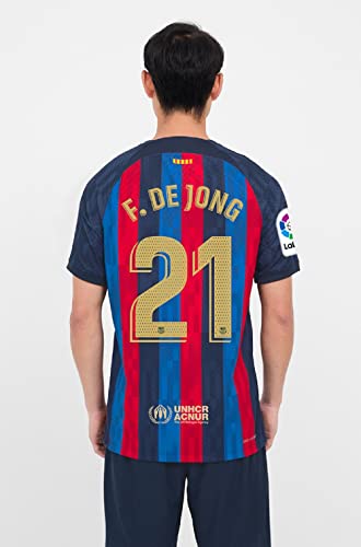 FC Barcelona - Offizielles Set mit Hausnamen und Hausnummer, ohne Hemd, F. DE JONG 21 Saison 2022/2023 Erwachsene, Sesam/Blau/Rot von FC Barcelona