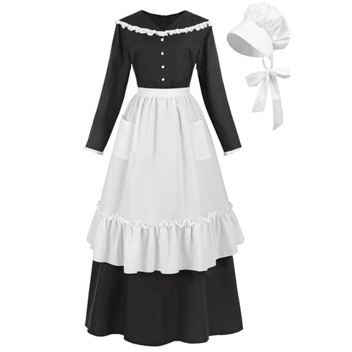 FCCAM Pilgerkostüm für Damen, langärmelig, Kolonial-Pionierkleid, 1800er-Jahre, amerikanisches historisches Kleid, Schwarz, XL von FCCAM FCCAM