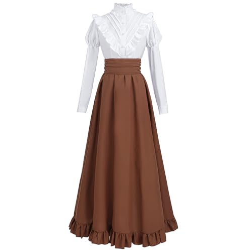 FCCAM Viktorianisches Kleid für Damen, 1800er Jahre, klassisches 2-teiliges Renaissance-Kleid Kostüm, Braun, L von FCCAM FCCAM