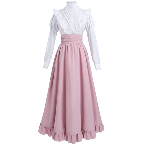 FCCAM Viktorianisches Kleid für Damen, 1800er Jahre, klassisches 2-teiliges Renaissance-Kleid Kostüm, Pink, L von FCCAM FCCAM