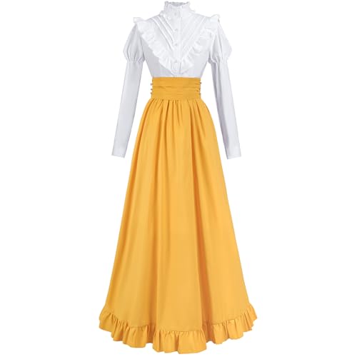 FCCAM Viktorianisches Kleid für Damen, 2-teilig, 1800er-Jahre, edwardianisches Kleid, Ballkleid, Renaissance-Kostüm, gelb, L FCCAM Viktorianisches Kleid für Damen, 2-teilig, 1800er-Jahre, edwardianisches Kleid, Ballkleid, Renaissance-Kostüm, gelb, L von FCCAM FCCAM