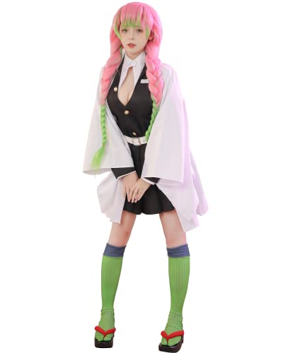 FCCAM Kanroji Mitsuri Cosplay Kostüm Anime Mitsuri Kimono mit Socken Halloween vollständiger Satz,Kanroji Mitsuri, XS von FCCAM