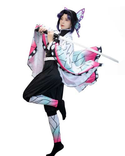 FCCAM Kochou Shinobu Cosplay Kostüm Shinobu Kimono mit Jacke Shinobu Kocho Kompletter Satz Halloween Erwachsene 3XL von FCCAM