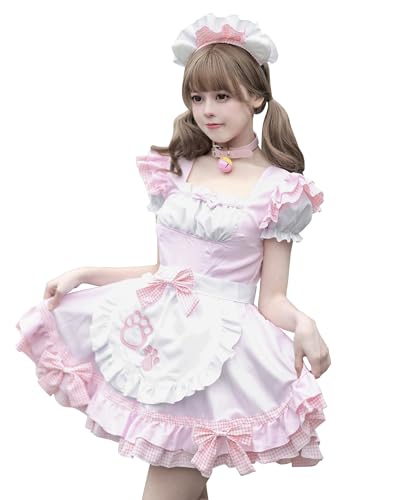 FCCAM Maid Dress Cat Maid Dress Maid Outfit Maid Cosplay hausmädchen kostüm zimmermädchen kostüm Maid Dress Dienstmädchen Kostüm Kellnerin Kostüm, Rosa, M von FCCAM